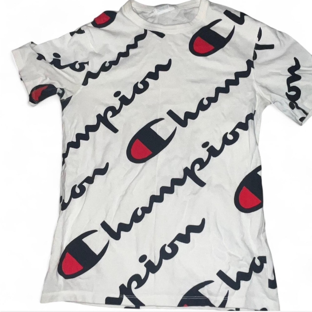 Champion White Tee with Red and Black Logo